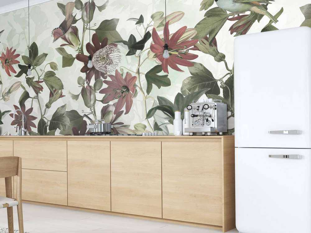 Seven Birds in Enchanted Foliage - Pastel Green