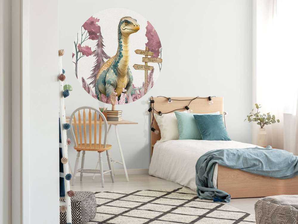 Baby brachiosaurus in de jungle roze