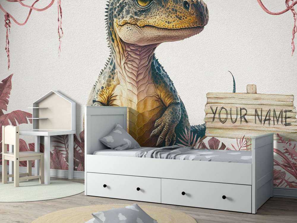 Baby t-rex in de jungle roze