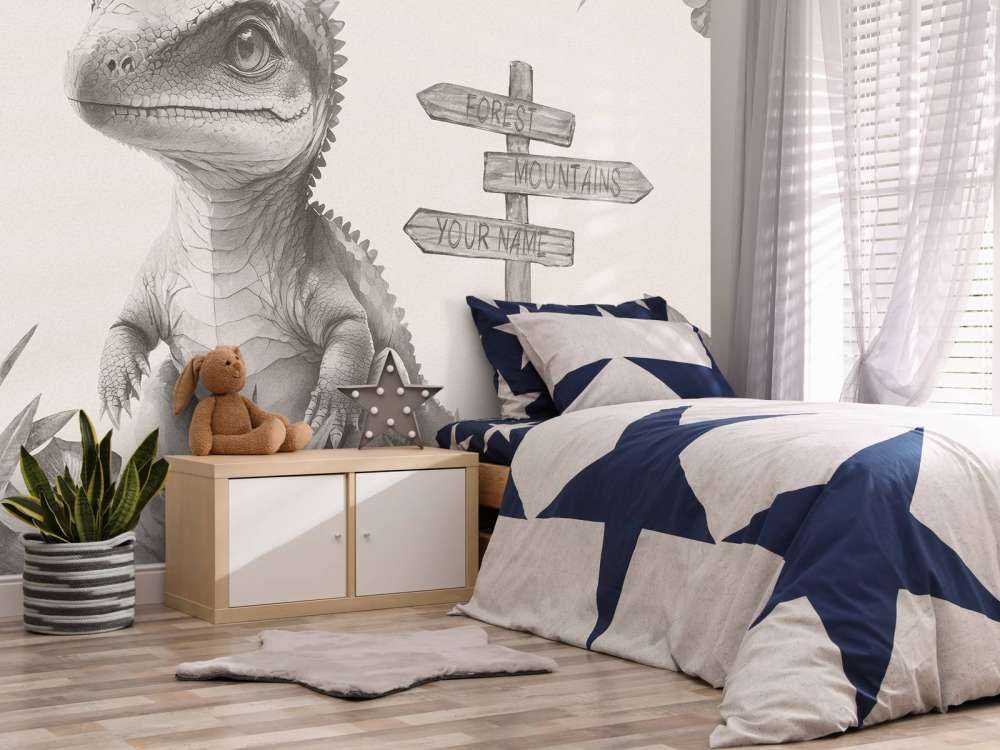 Baby spinosaurus in de jungle beige