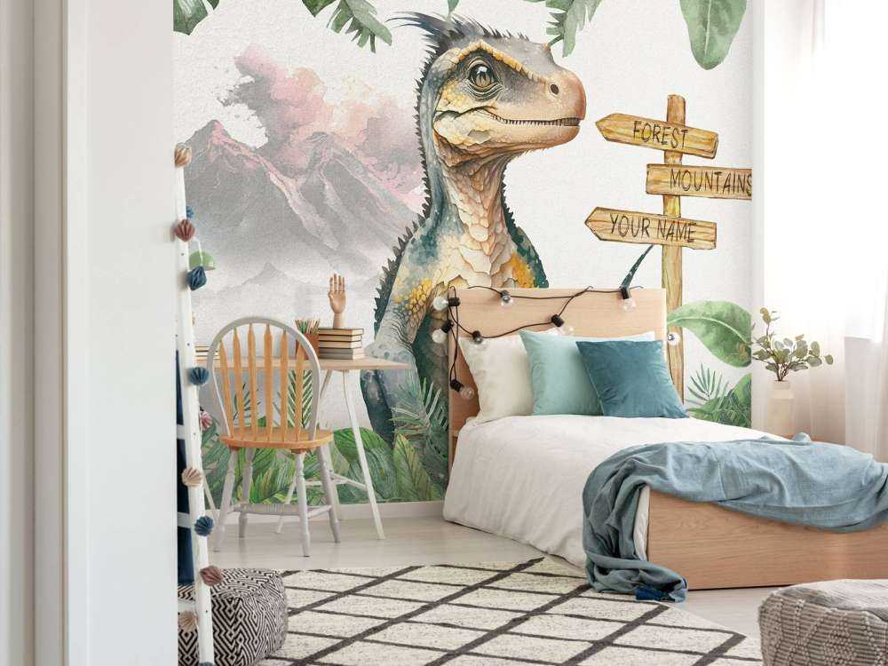 Baby velociraptor in de jungle