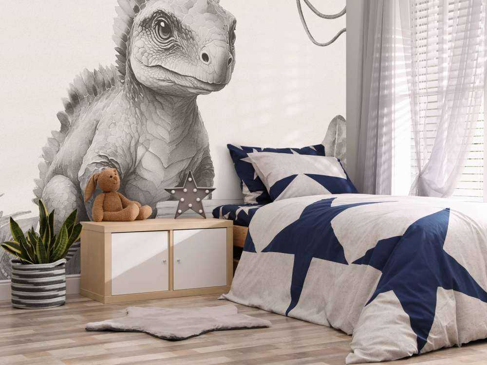 Baby ankylosaurus in de jungle beige