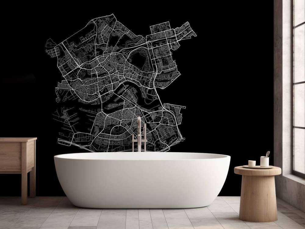Plattegrond van Rotterdam, zwart