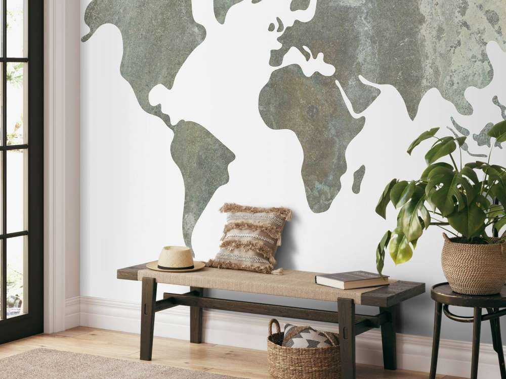 Groen wereldkaart van metaal structuur