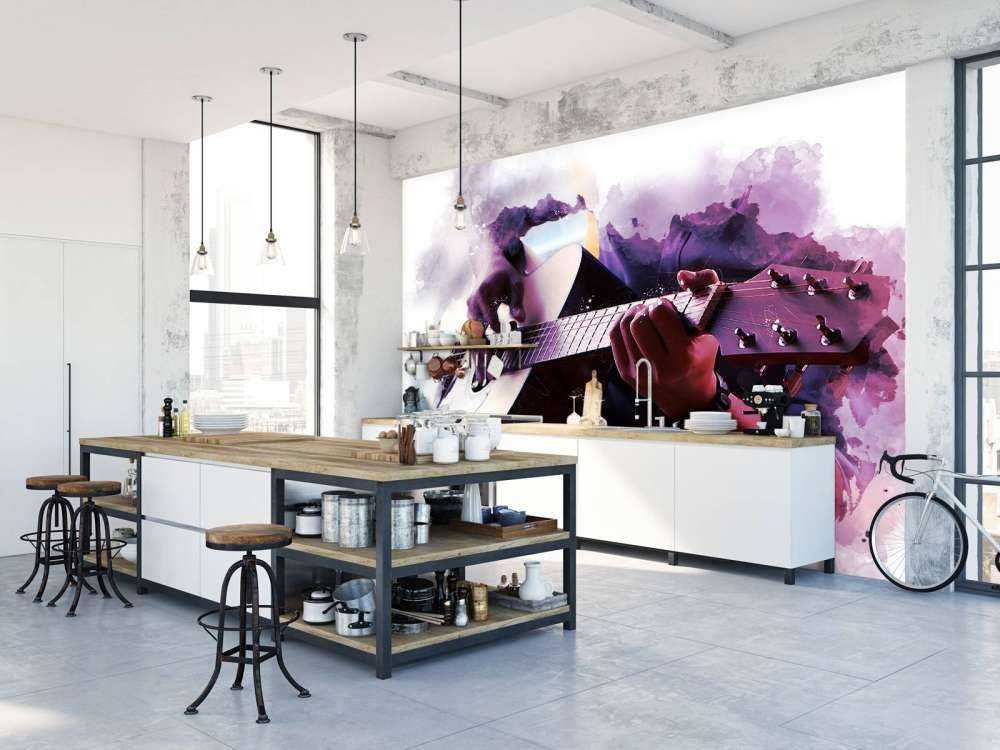 Gitaarspeler waterverf schilderij