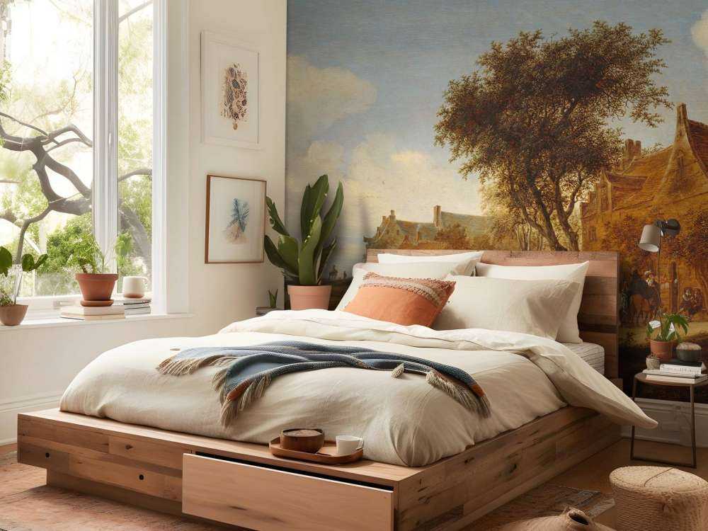 Dorpsherberg met reiswagen