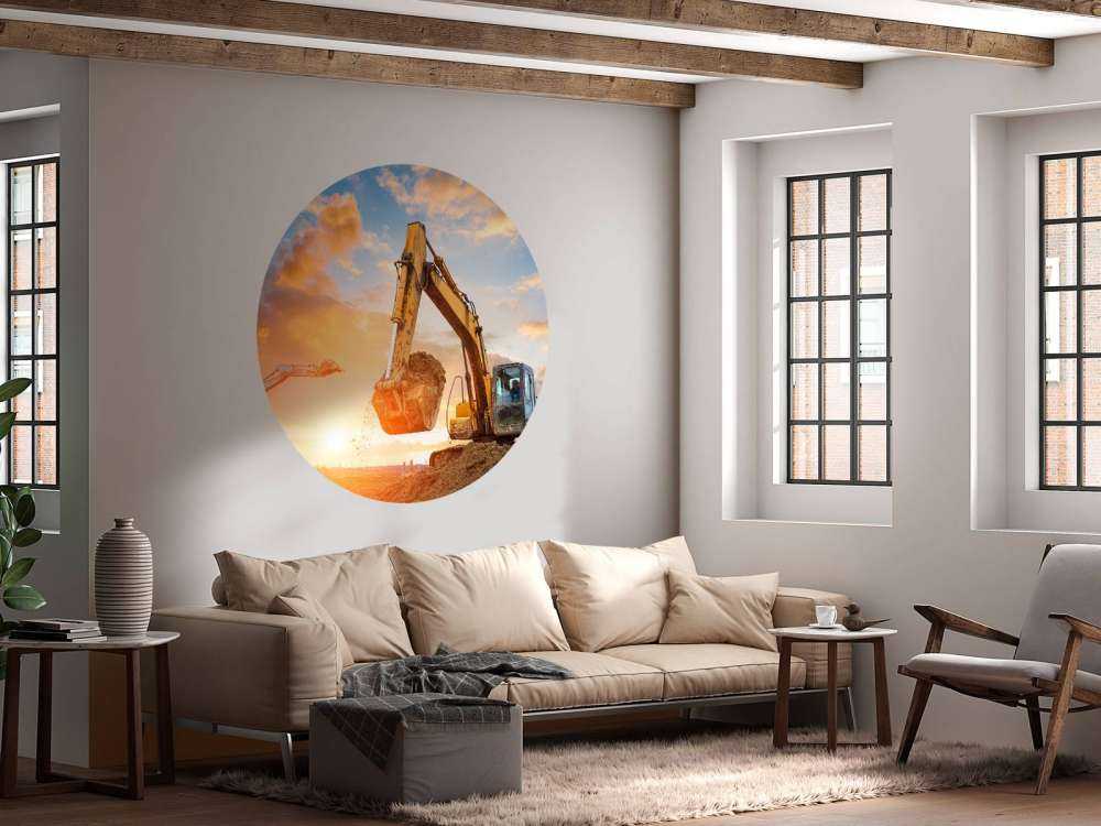 Graafmachines bij zonsondergang