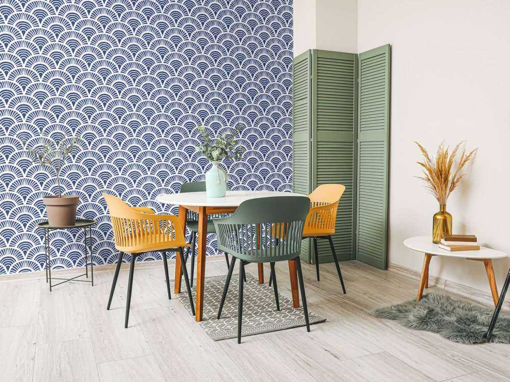 Blauwe golfjes print