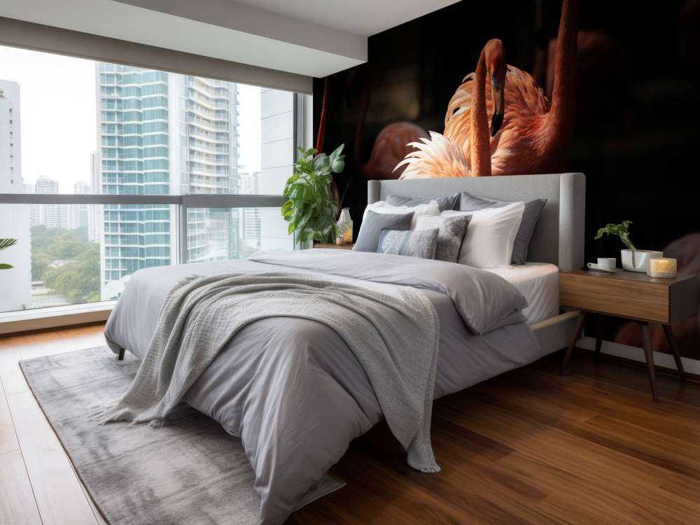 Flamingo's met een donkere achtergrond