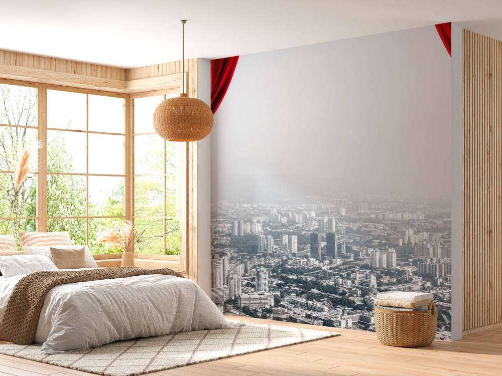 Grote stad met gordijn effect