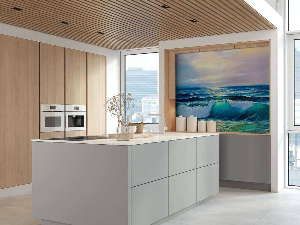 Olieverfschilderij van een heldere zee