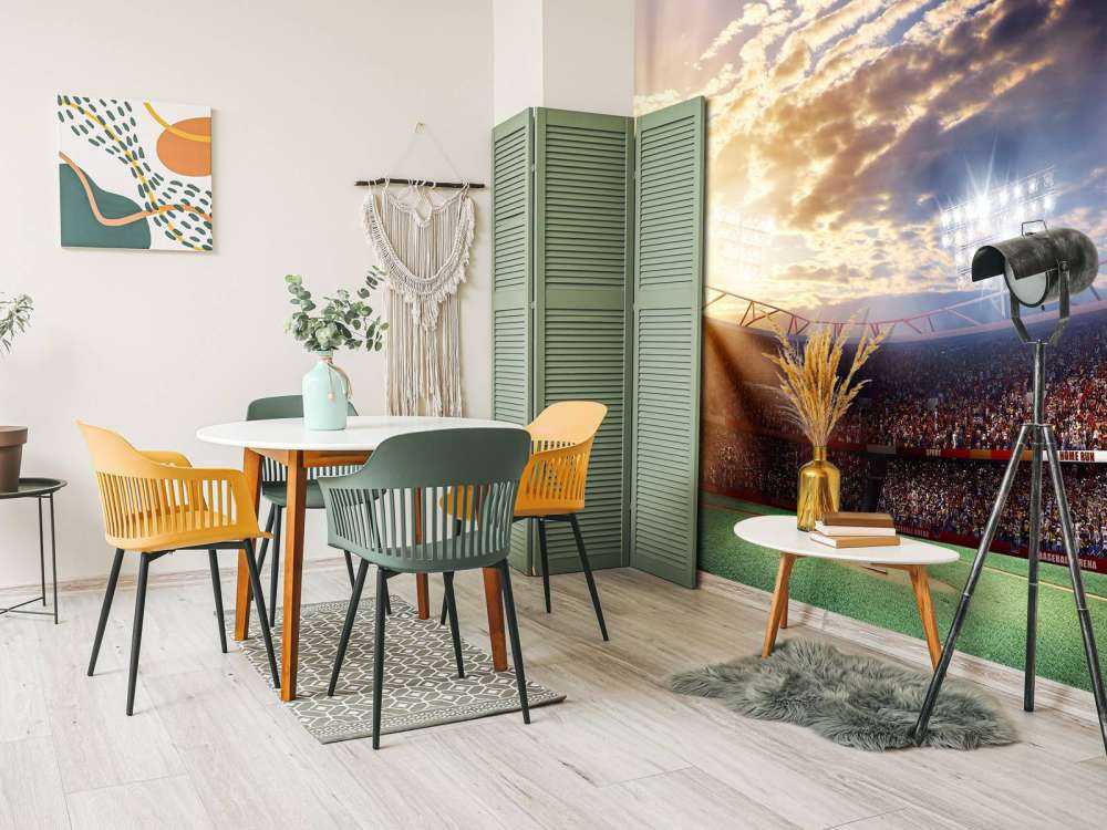 Honkbalstadion bij zonsondergang