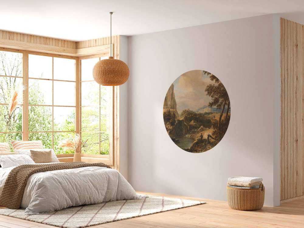 Bergachtig landschap met visser