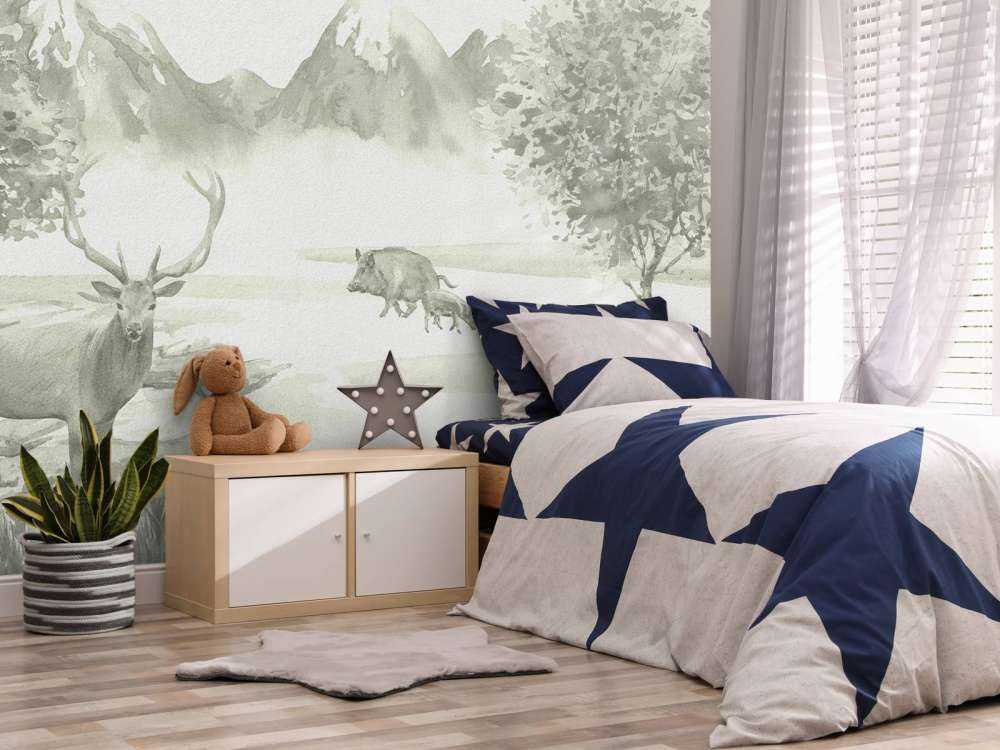 Bos met dieren in groen