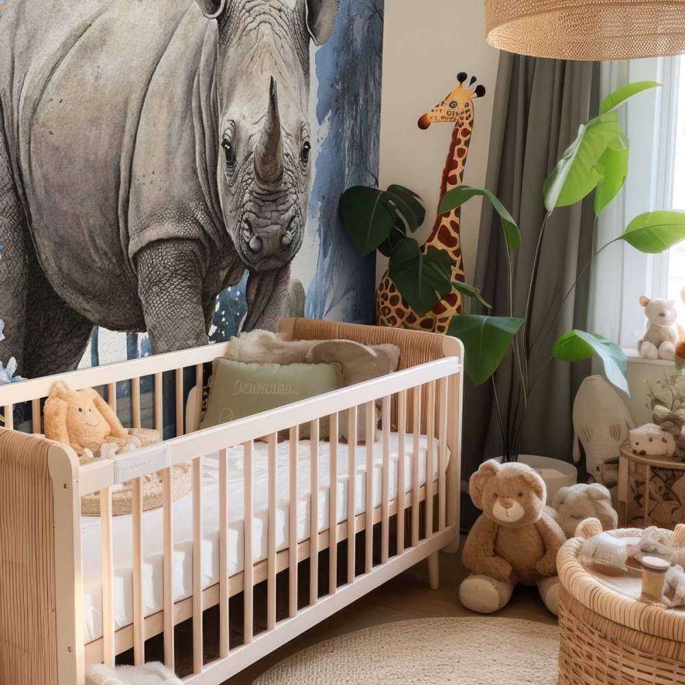 Baby neushoorn op de savanne blauw