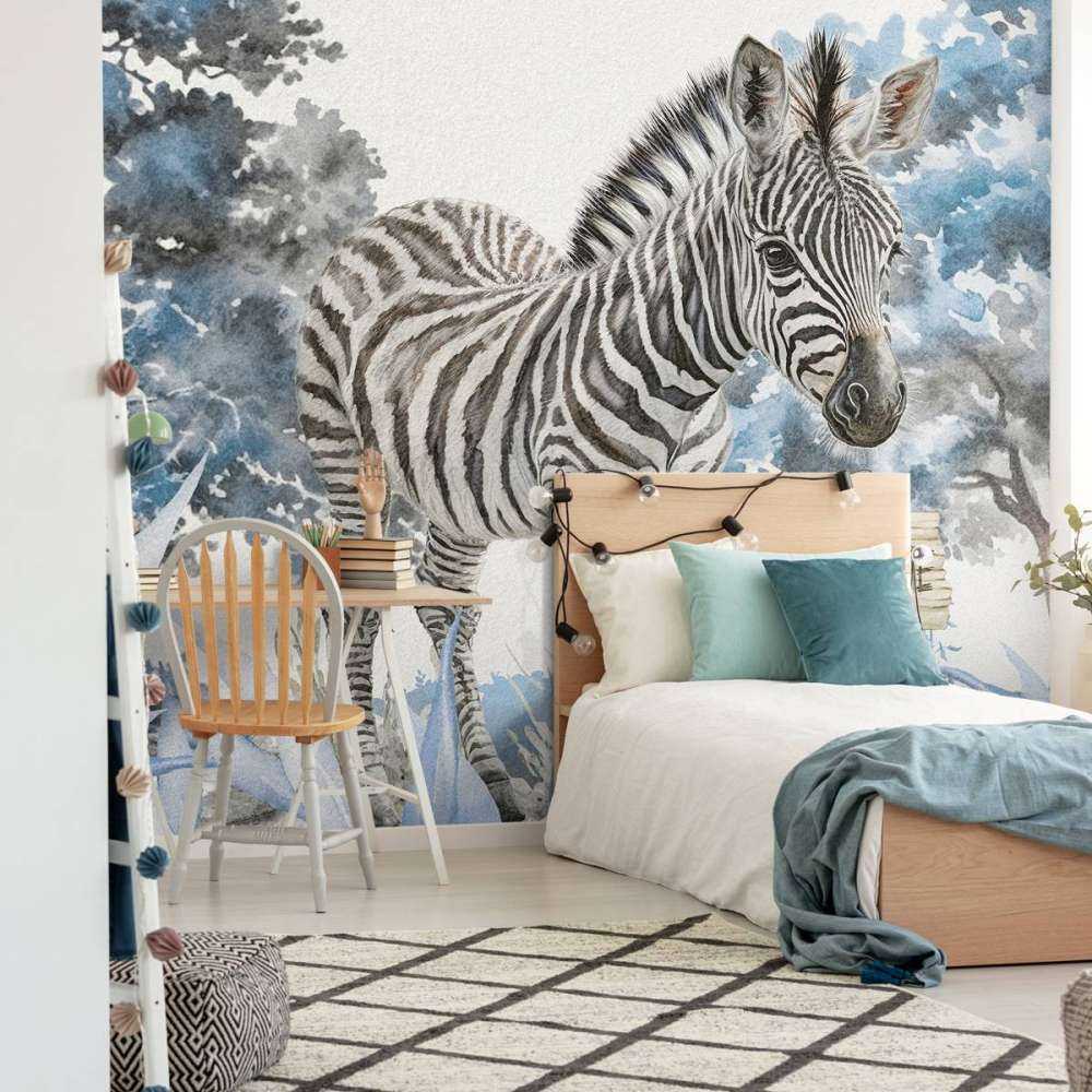 Jonge zebra in de natuur blauw