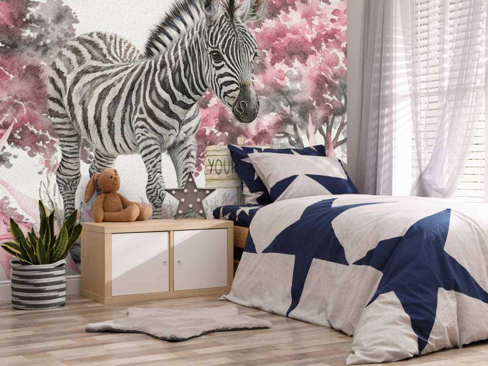 Jonge zebra in de natuur roze