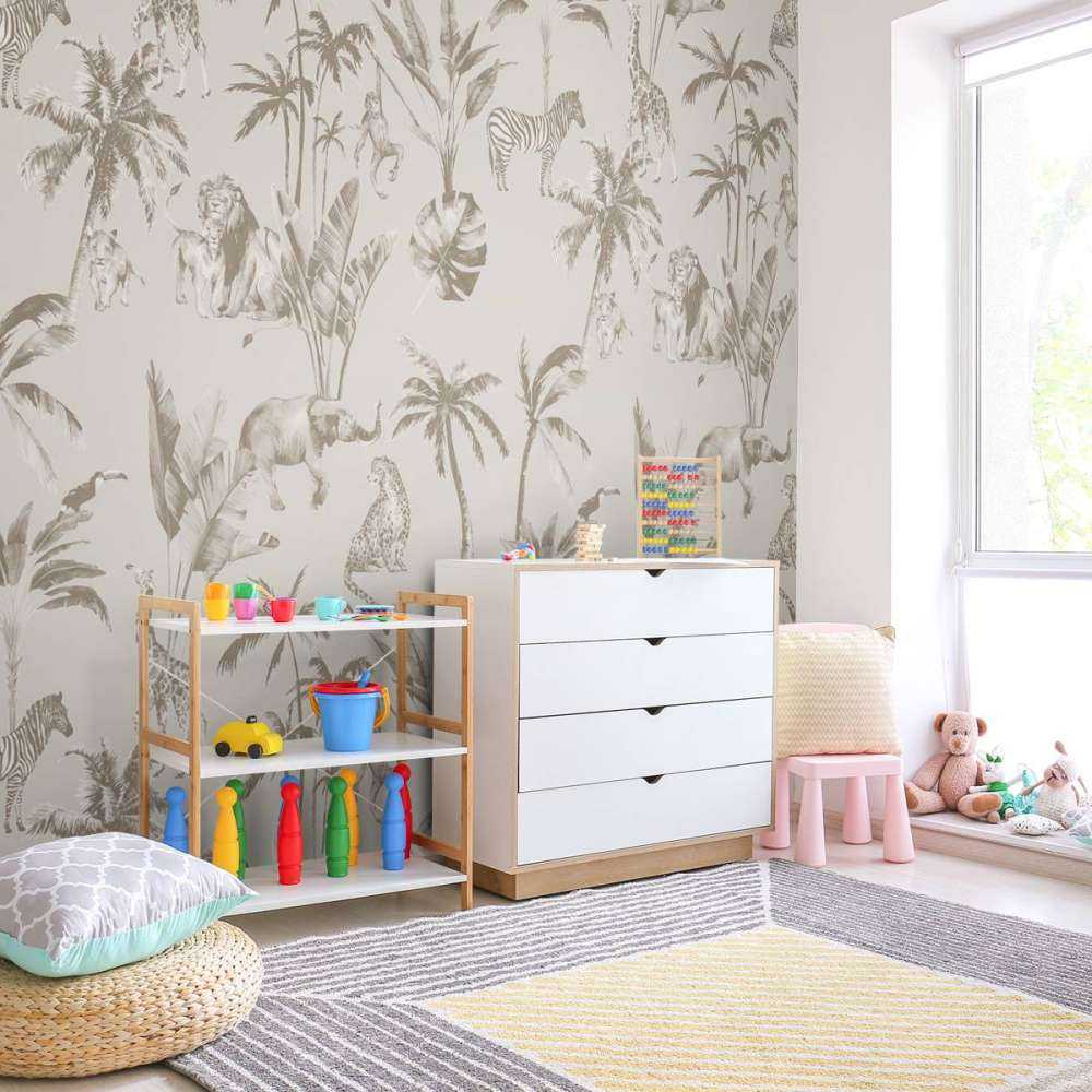 Dierenjungle patroon taupe