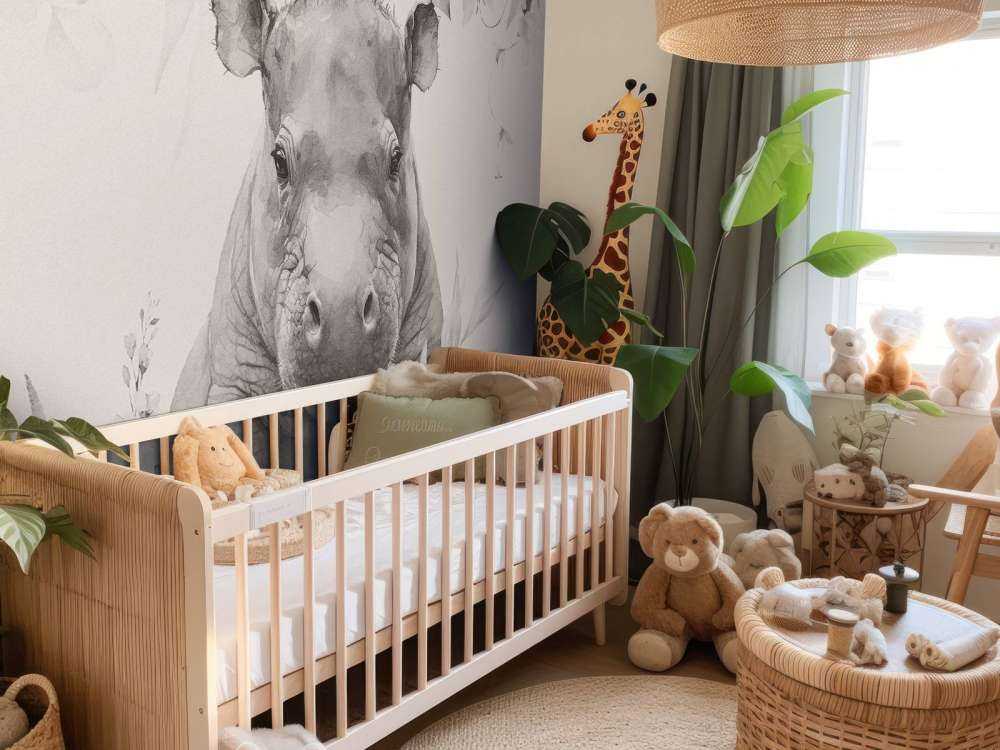 Baby nijlpaard in de bladeren beige