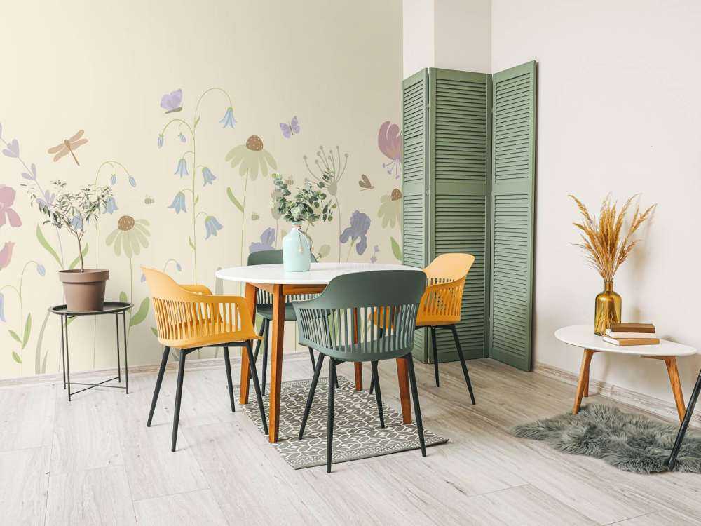 Bloemenveld hoog met vlinders zand, oud roze, groen en lila