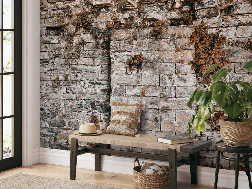 Begroeide muur in de herfst