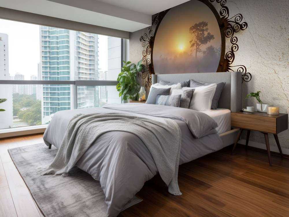 Zonsopkomst boven mistig meer