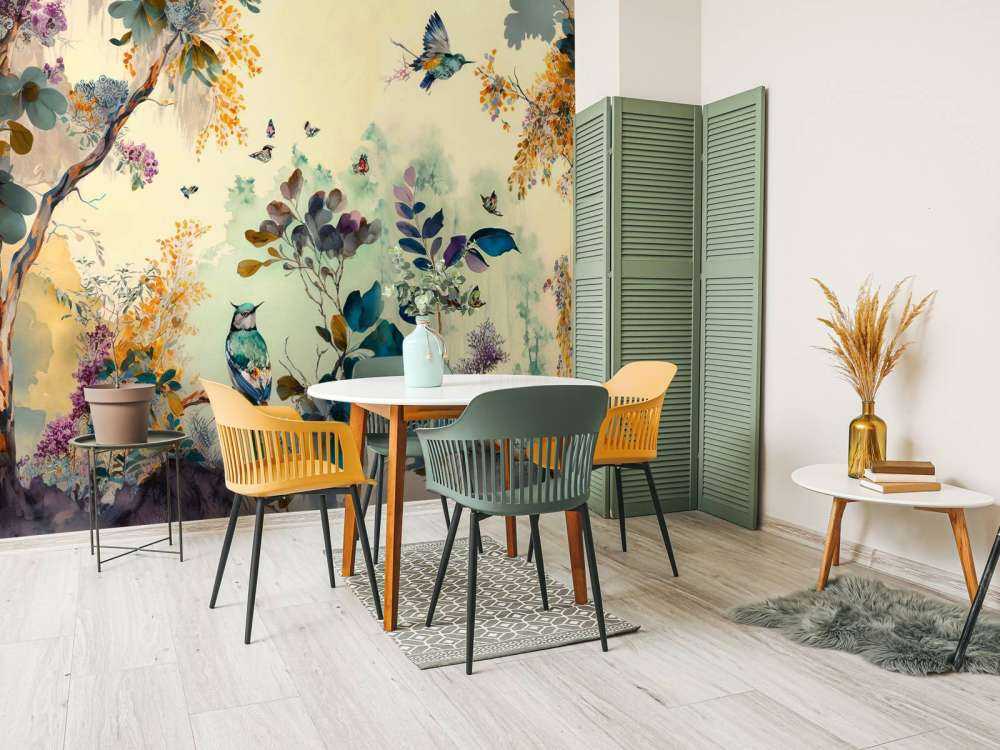 Paradijsvogels in dromerig woud