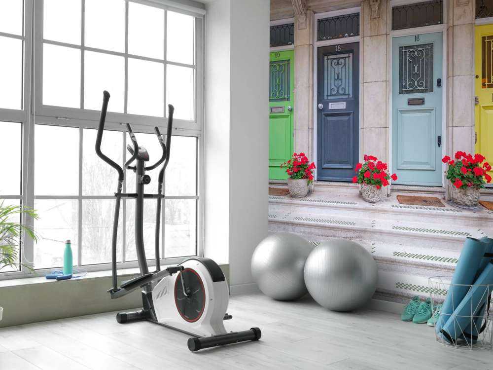 Multicolored doors of residential building, London