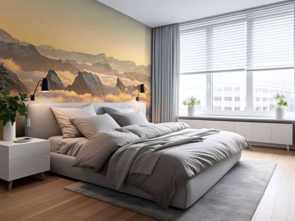 Bergpieken boven gouden wolkenzee