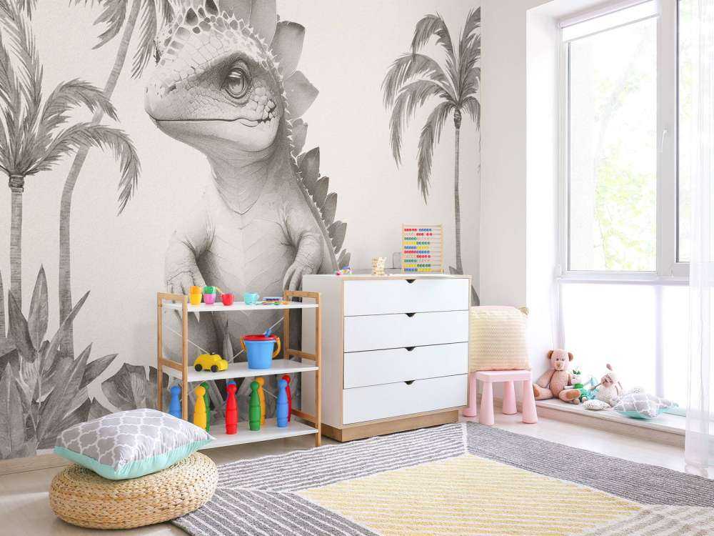 Baby stegosaurus in de jungle beige