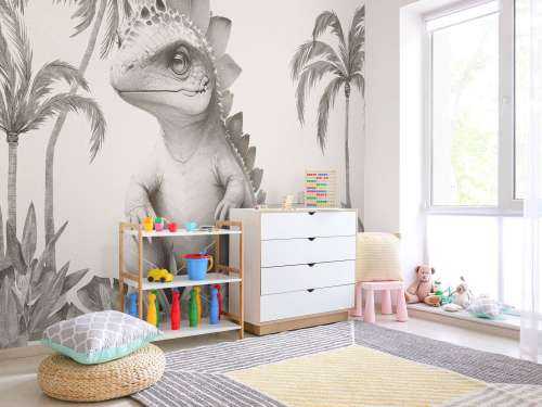 Baby stegosaurus in de jungle beige