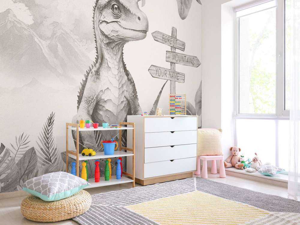 Baby velociraptor in de jungle beige