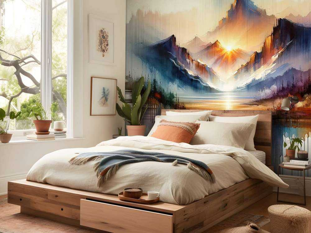 Watercolor Abstract Mountains Landscape