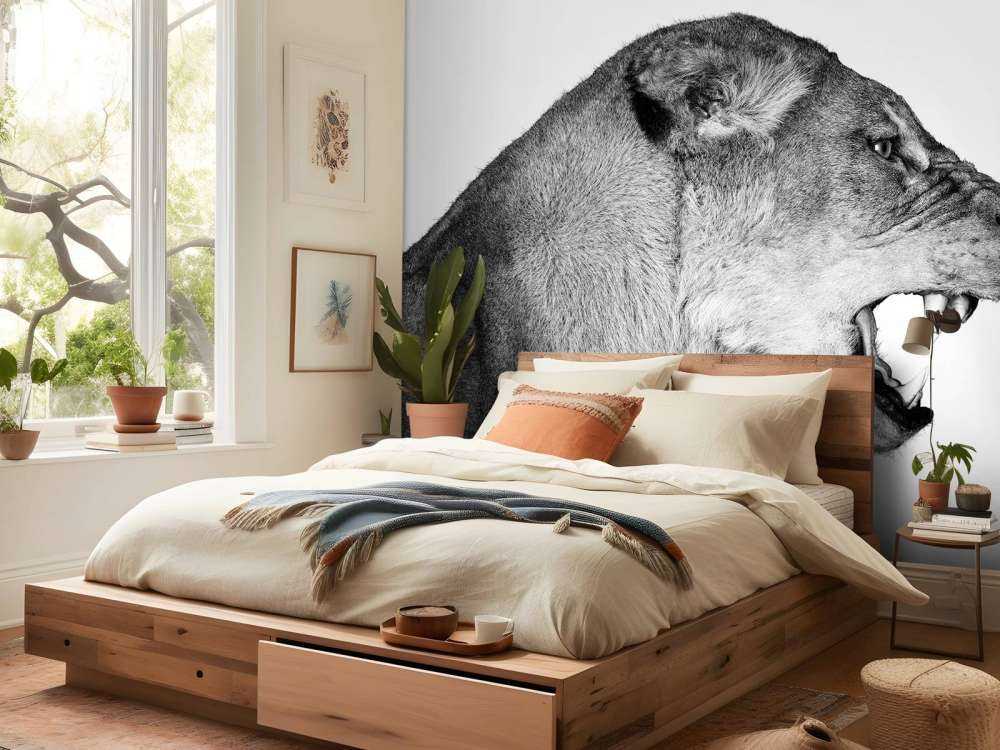 Lioness side view white