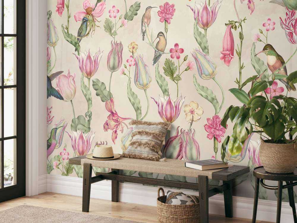 Spring Hummingbird Symphony - Blush Cream Elegance