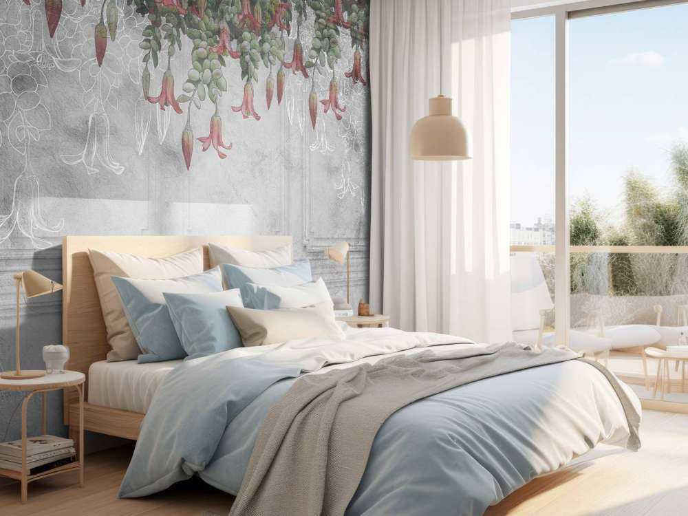 Klassieke grijze lambrizering met bloemen