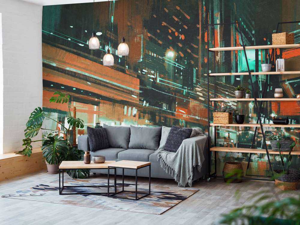 Schilderij van een drukke stad