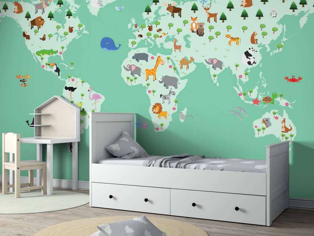 Wereldkaart voor kinderen in groen
