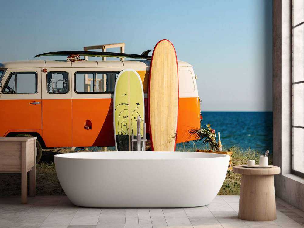 Bus met surfplank