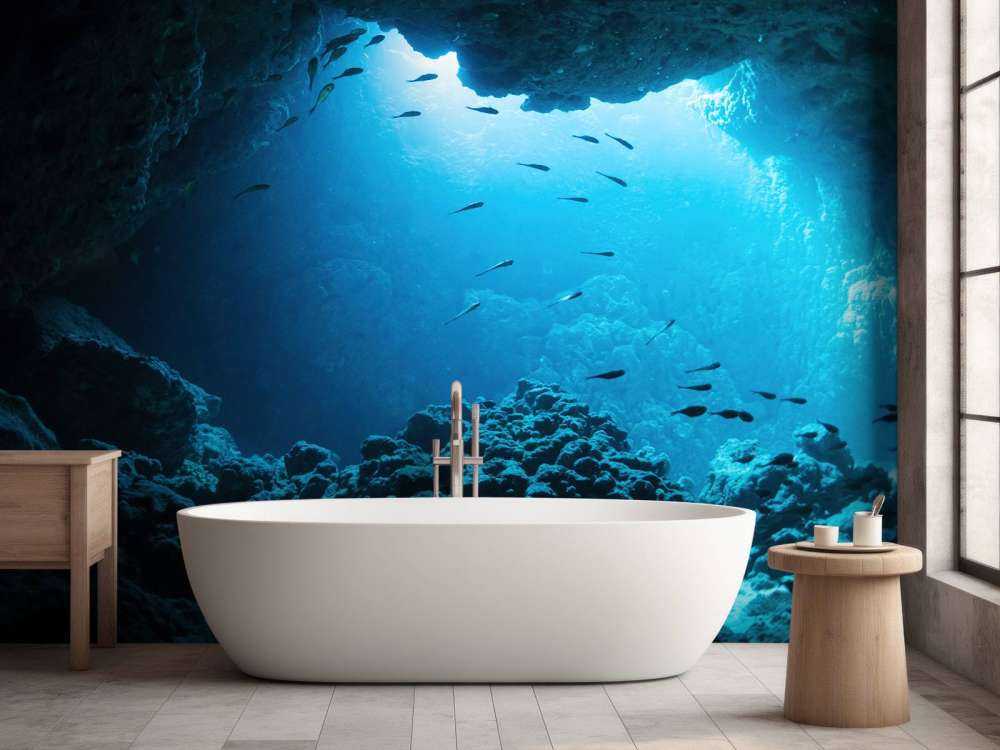 Onderwater grot met vissen